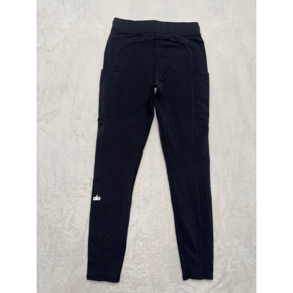 Alo Yoga Women's High Rise Cargo Pocket Leggings Black Stretch Logo Sz Small